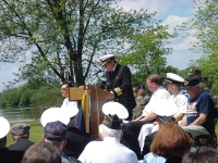 Captain Truitt delivering keynote address during Merchant Marine dedication, Aurora , IL