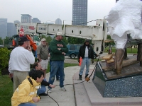 Setting the statue in place